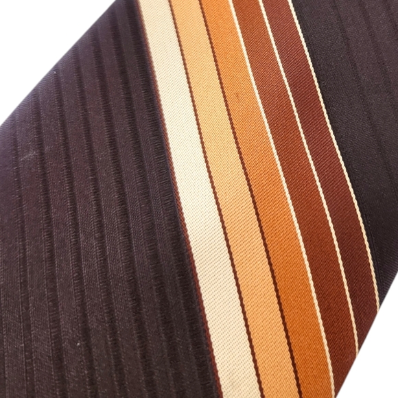 70s Vintage Don Loper Brown Striped Necktie Polyester Classic Retro California - Picture 2 of 6
